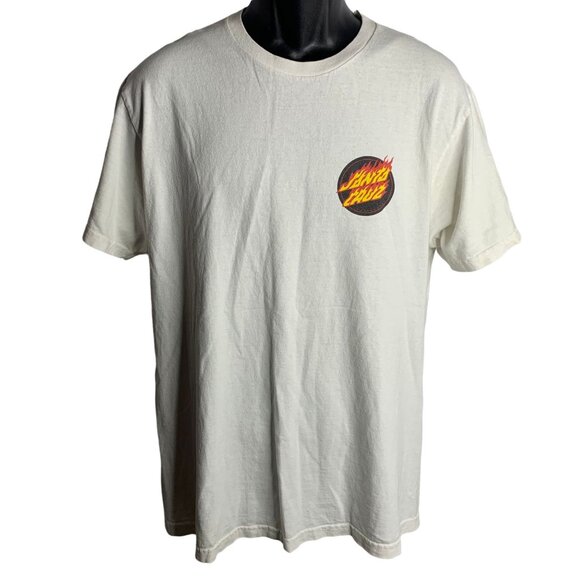 Vintage Santa Cruz Crewneck T Shirt L White Flames Logo Short Sleeves Skateboard - Picture 3 of 7
